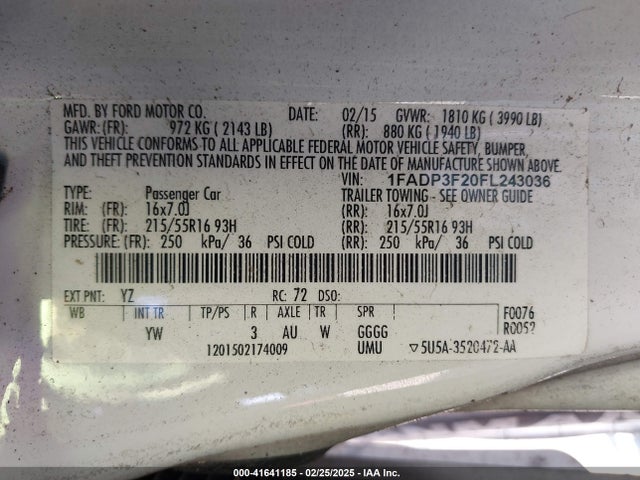 1FADP3F20FL243036 Ford FOCUS SE