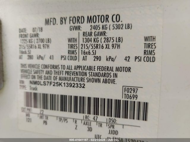 NM0LS7F25K1392332 Ford Transit Connect Xlt