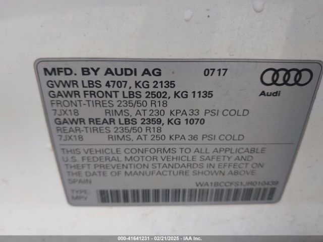 WA1BCCFS1JR010439 Audi Q3 2.0t Premium/2.0t Sport Premium