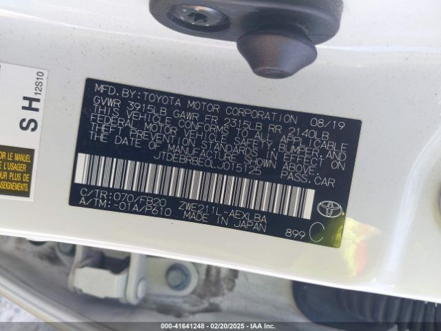 JTDEBRBE0LJ015125 Toyota Corolla Hybrid Le