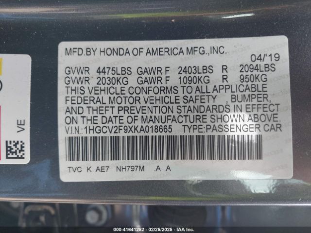 1HGCV2F9XKA018665 Honda Accord Touring 2.0t