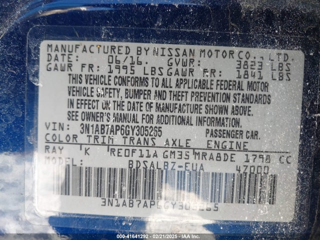 3N1AB7AP6GY305265 Nissan SENTRA S