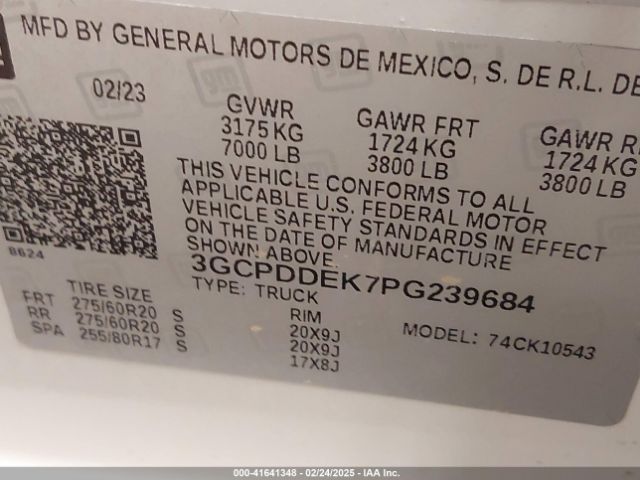 3GCPDDEK7PG239684 Chevrolet Silverado 1500 4wd  Standard Bed Lt