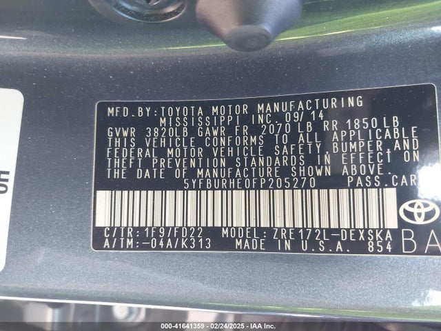 5YFBURHE0FP205270 Toyota Corolla S Plus