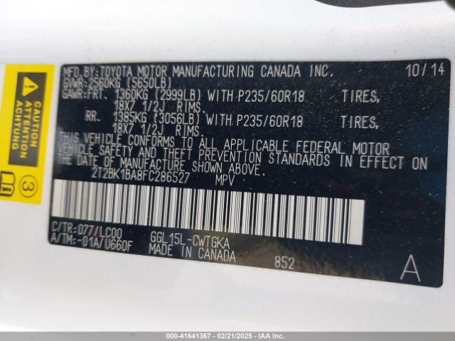 2T2BK1BA8FC286527 Lexus RX 350