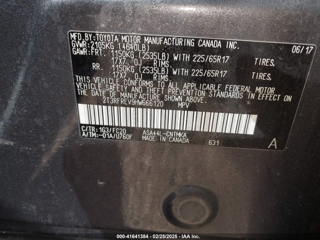 2T3RFREV9HW666120 Toyota Rav4 Xle
