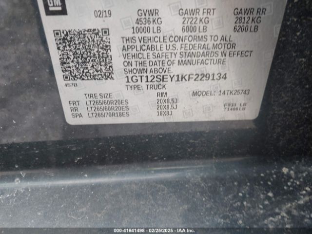 1GT12SEY1KF229134 GMC Sierra 2500hd Denali