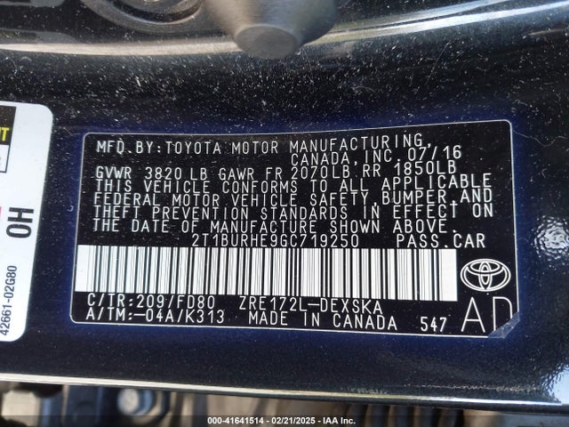 2T1BURHE9GC719250 Toyota Corolla S Plus