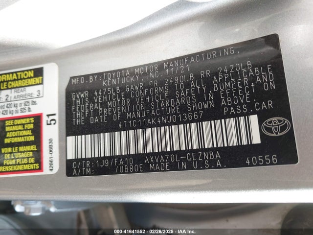 4T1C11AK4NU013667 Toyota CAMRY LE