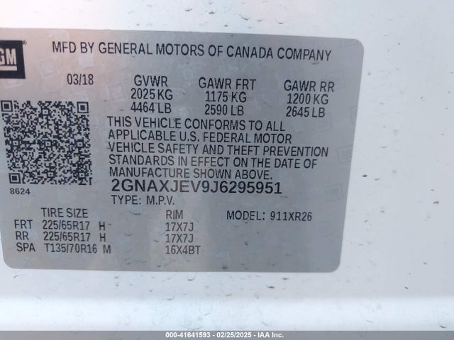 Chevrolet EQUINOX LT 2018 2GNAXJEV9J6295951 Image 9