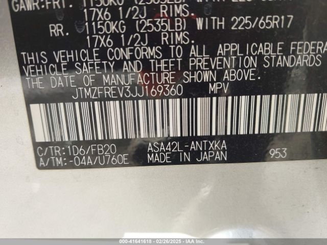 JTMZFREV3JJ169360 Toyota RAV4 LE