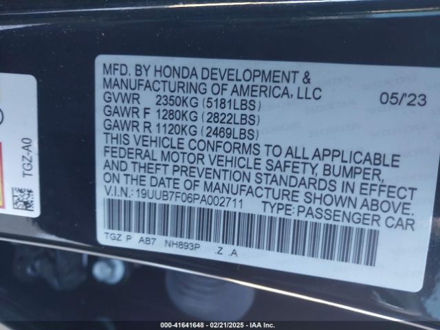19UUB7F06PA002711 Acura Tlx Type S/type S Pmc Edition