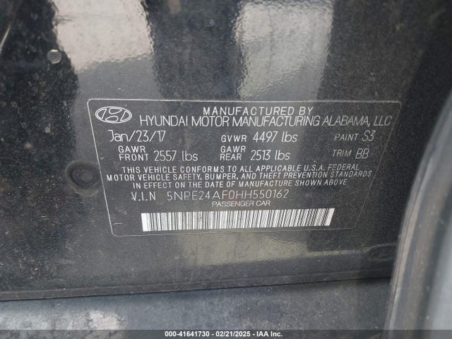 5NPE24AF0HH550162 Hyundai SONATA SE