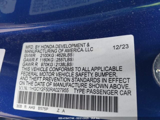 1HGCY2F50RA027955 Honda Accord Hybrid Sport