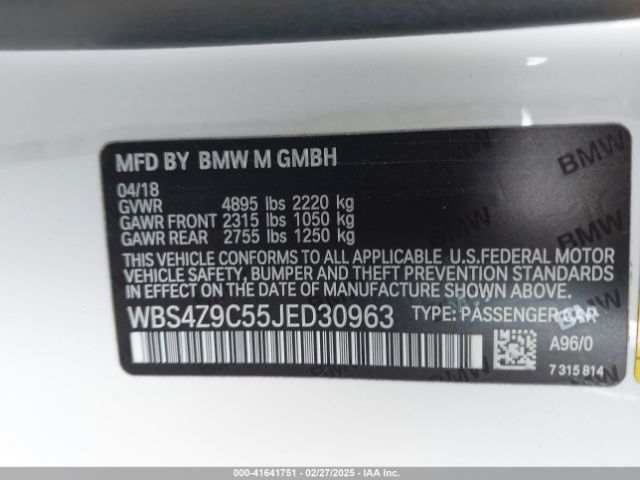 WBS4Z9C55JED30963 BMW M4