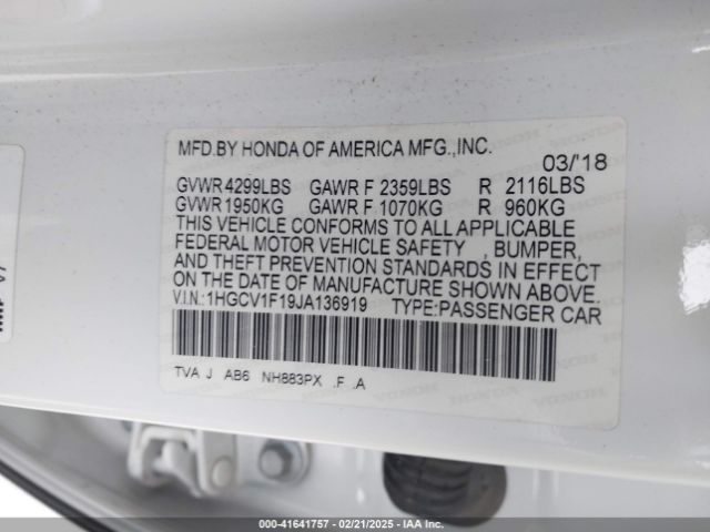 1HGCV1F19JA136919 Honda ACCORD LX