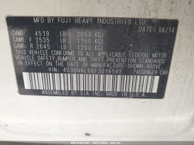 4S3BNAL66F3016582 Subaru Legacy 2.5i Limited