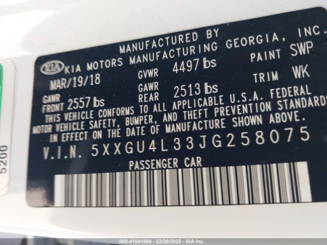 5XXGU4L33JG258075 KIA OPTIMA EX