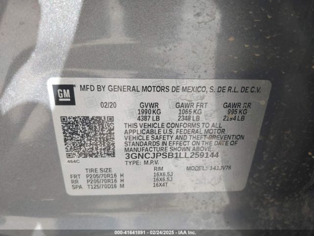 3GNCJPSB1LL259144 Chevrolet Trax Awd Lt