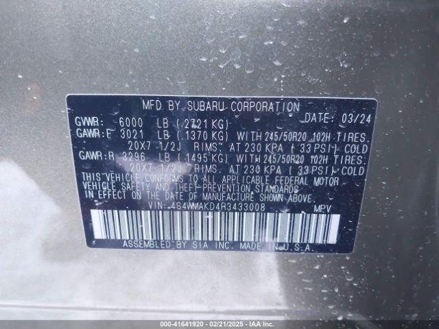 4S4WMAKD4R3433008 Subaru Ascent Onyx Edition Limited 7-passenger