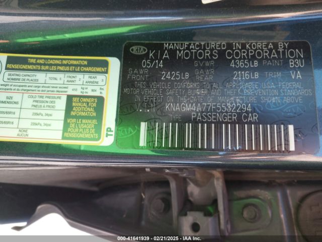 KNAGM4A77F5532294 KIA Optima Lx