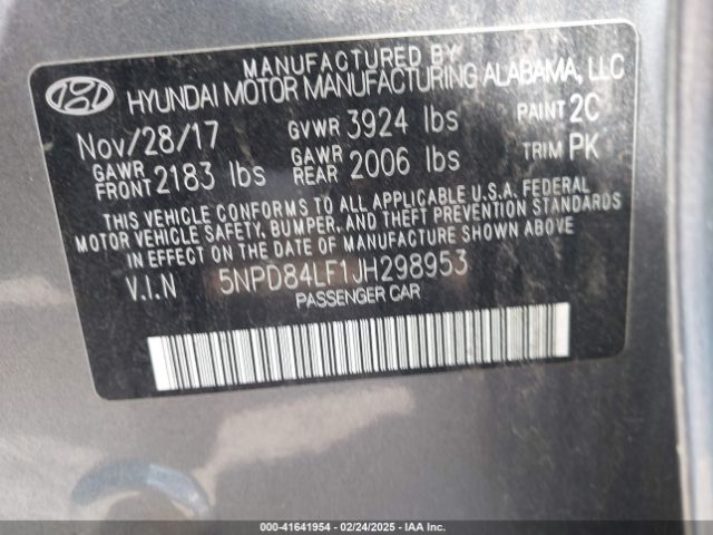 5NPD84LF1JH298953 Hyundai ELANTRA SEL