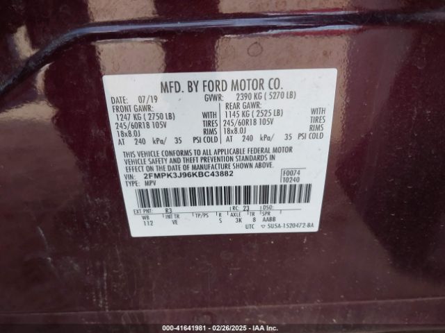 2FMPK3J96KBC43882 Ford EDGE SEL