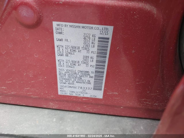 5N1AT2MV0GC783337 Nissan Rogue Sl