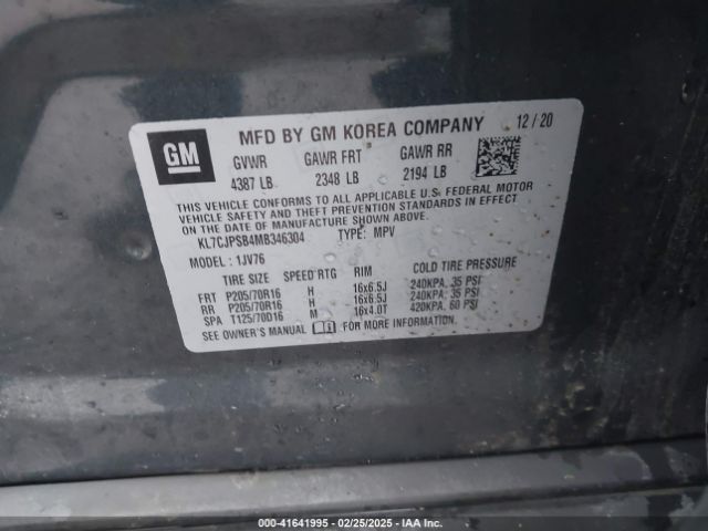 KL7CJPSB4MB346304 Chevrolet Trax Awd Lt