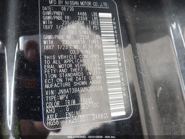 JN8AT3BA9MW003506 Nissan Rogue Sv Fwd