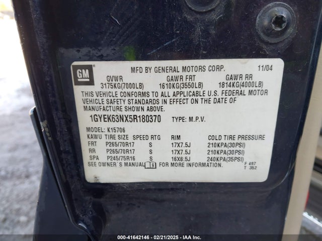 2005 CADILLAC ESCALADE 1GYEK63NX5R180370 Photo 8
