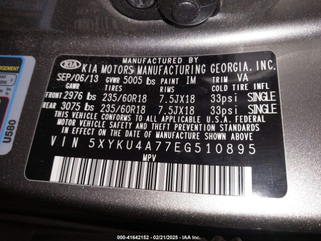 5XYKU4A77EG510895 KIA Sorento Ex V6