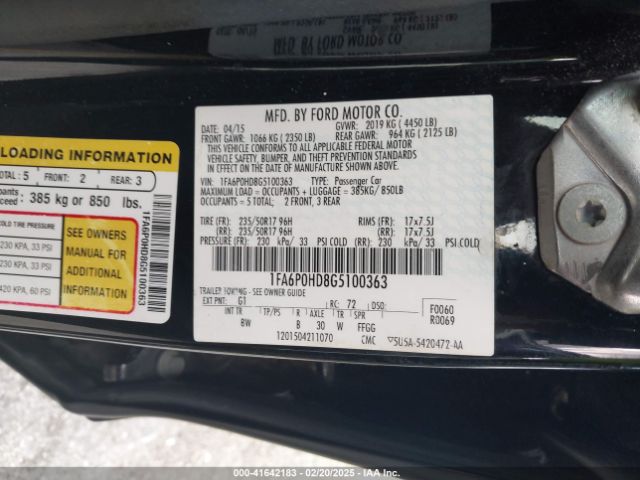1FA6P0HD8G5100363 Ford FUSION SE