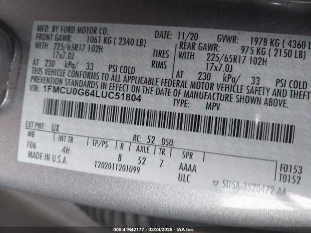 1FMCU0G64LUC51804 Ford ESCAPE SE