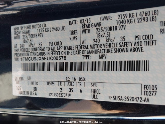 Ford Escape Titanium 2015 1FMCU9JX5FUC00578 Image 9