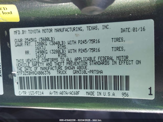 5TFDZ5BN9GX006376 Toyota Tacoma Sr5 V6