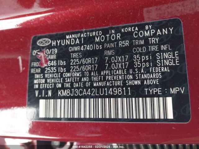 KM8J3CA42LU149811 Hyundai Tucson Value