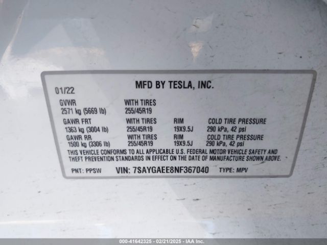 7SAYGAEE8NF367040 Tesla Model Y Long Range Dual Motor All-wheel Drive