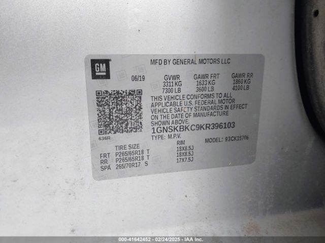 2019 CHEVROLET TAHOE 1GNSKBKC9KR396103 Photo 8