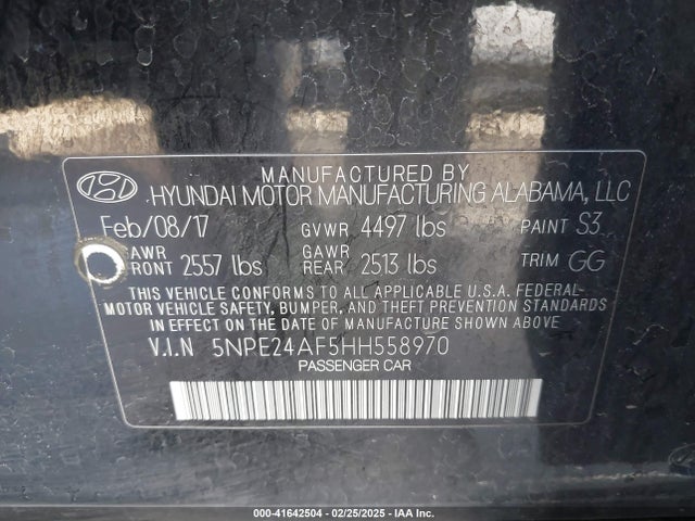 5NPE24AF5HH558970 Hyundai SONATA SE