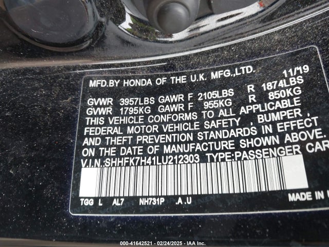 SHHFK7H41LU212303 Honda Civic Sport