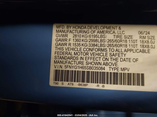 5FNYG1H65SB035084 Honda Pilot Trailsport