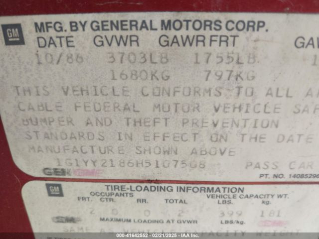 1987 CHEVROLET CORVETTE 1G1YY2186H5107508 Photo 8