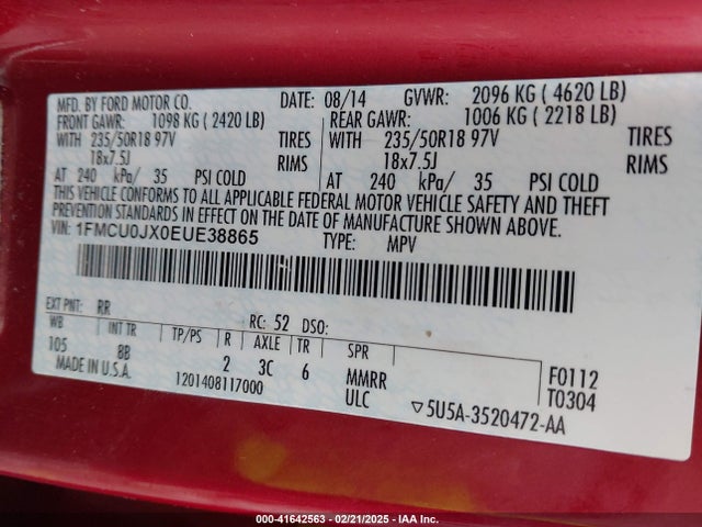 1FMCU0JX0EUE38865 Ford Escape Titanium