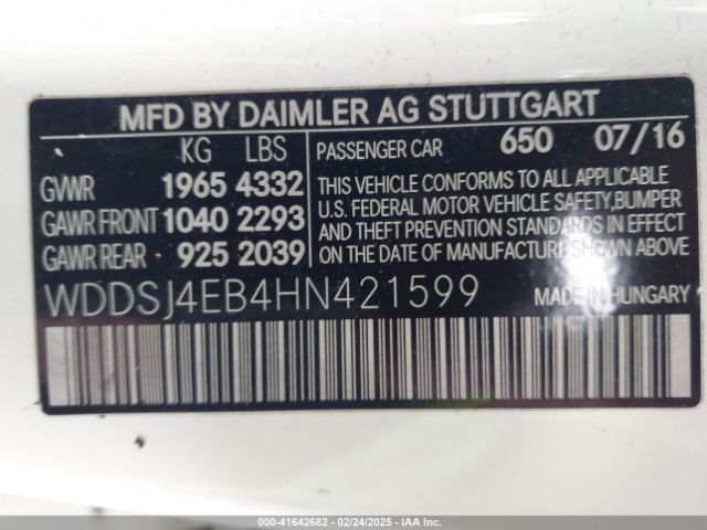 WDDSJ4EB4HN421599 Mercedes-Benz CLA 250