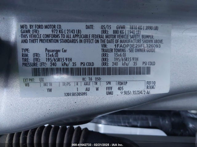 Ford FOCUS S 2015 1FADP3E29FL326093 Image 9