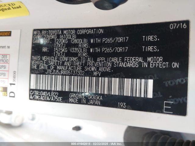 JTEZU5JRXG5137302 Toyota 4runner Sr5 Premium