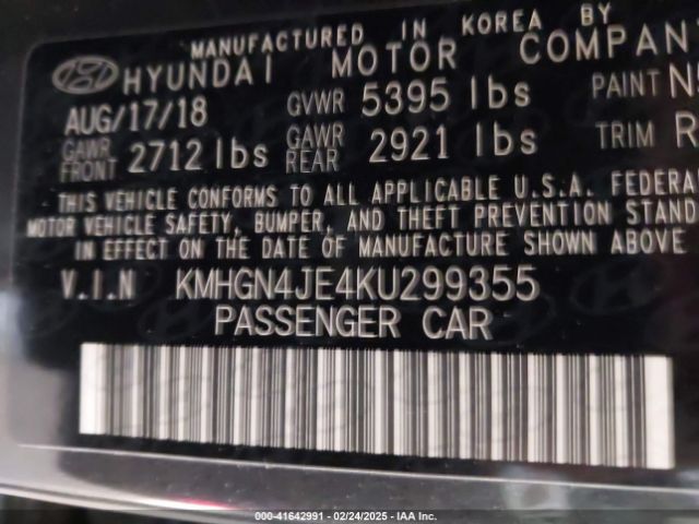 KMHGN4JE4KU299355 Genesis G80 3.8