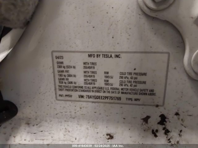 7SAYGDEE2PF751769 Tesla Model Y Awd/long Range Dual Motor All-wheel Drive