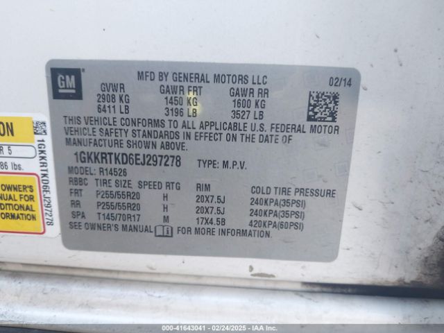 1GKKRTKD6EJ297278 GMC Acadia Denali